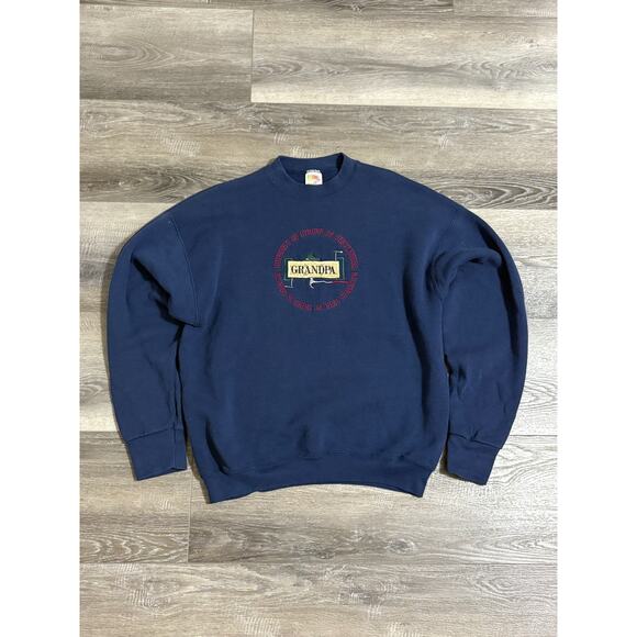 Vintage 90s Embroidered Grandpa Strength Crewneck Sweater Y2K Retro - Mens Large - Picture 1 of 6